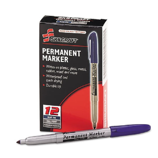 PERMANENT MARKER, FINE POINT, BLUE INK BX