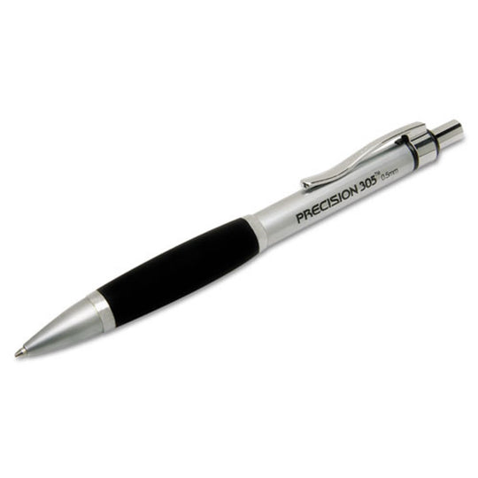 PRECISION MECHANICAL PENCIL, METAL BARREL, SILVER BARREL, BLACK LEAD 6/PACK