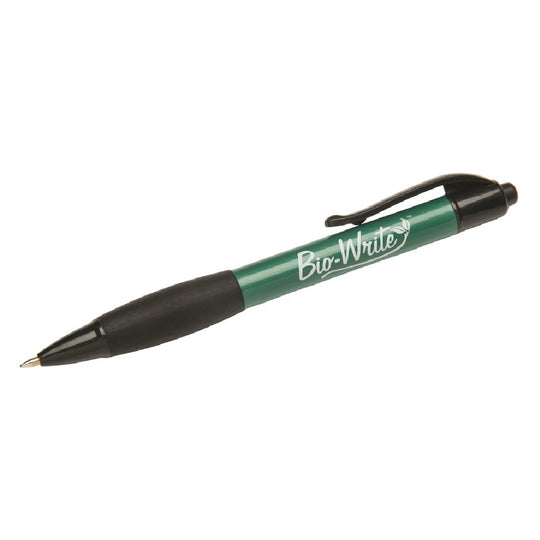 BIO-WRITE RETRACTABLE PEN W/RUBBER GRIP, FINE POINT, BLACK PK