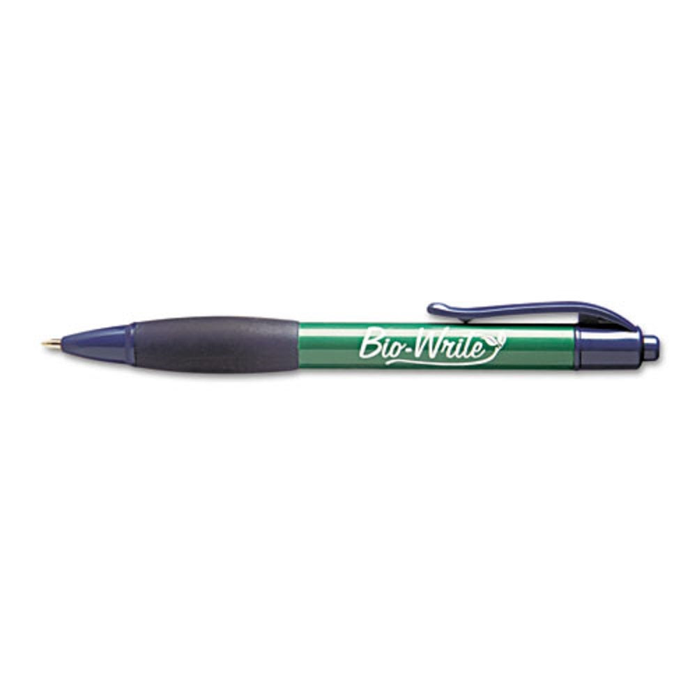 BIO-WRITE RETRACTABLE PEN W/ RUBBER GRIP, MEDIUM POINT, BLUE INK PK
