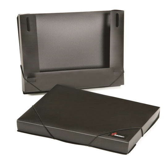 EXPANDING, 1.25" FILE FOLDER, LETTER, STORAGE BOX, w/FLAP AND CORD CLOSURE, BLACK EA