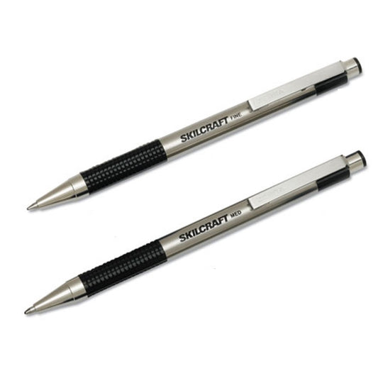 7520016661049 RETRACTABLE BALLPOINT PEN, MEDIUM POINT, STAINLESS STEEL BARREL PK