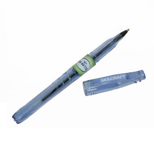 RECYCLED WATER BOTTLE STICK PENS, BLACK INK/ CLEAR BARREL - 12PENS/PK