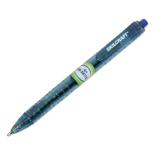 RECYCLED WATER BOTTLE, RETRACTABLE BALLPOINT PEN, MEDIUM POINT, BLUE INK PK