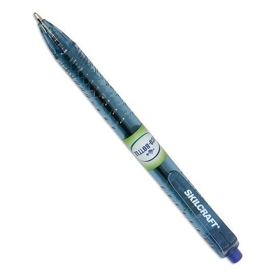 RECYCLED WATER BOTTLE, RETRACTABLE BALLPOINT PEN, MEDIUM POINT, BLUE INK PK