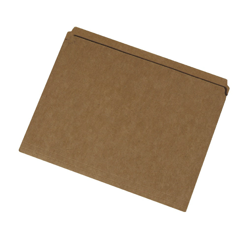 A brown, straight cut, letter-sized paperboard file folder with a plain-folded bottom.