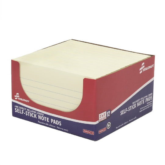 SELF-STICK LINED NOTE PADS, YELLOW PK