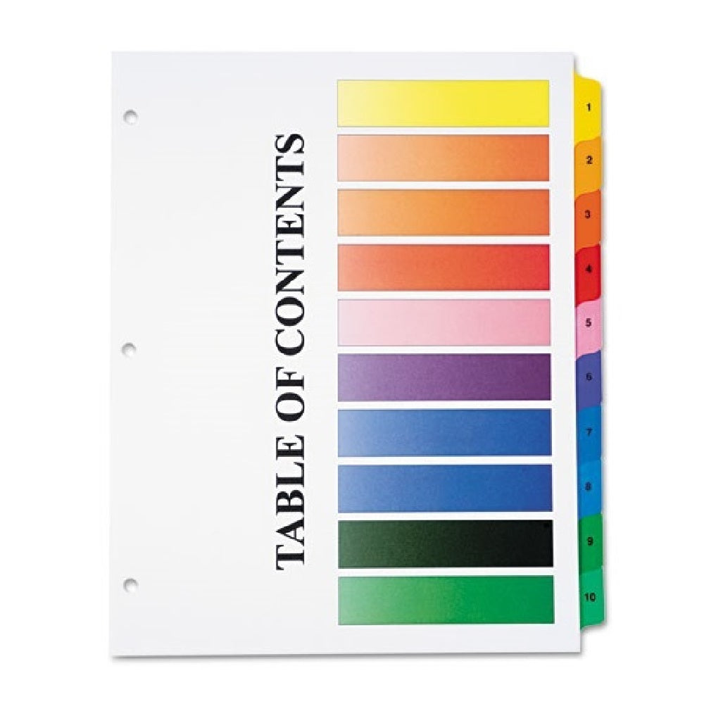 MULTIPLLE ON-STEP INDEX SHEETS, 10-TAB, 1-10, LETTER, ASSORTED, BX