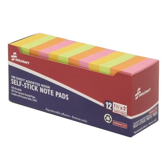 SELF-STICK NOTE PAD, UNRULED, NEON BX