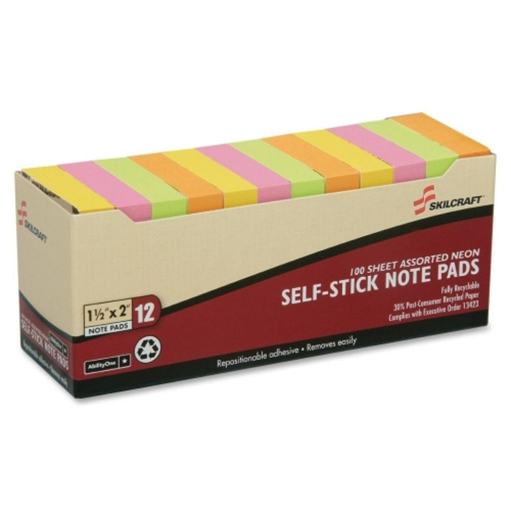 SELF-STICK NOTE PAD, UNRULED, NEON BX