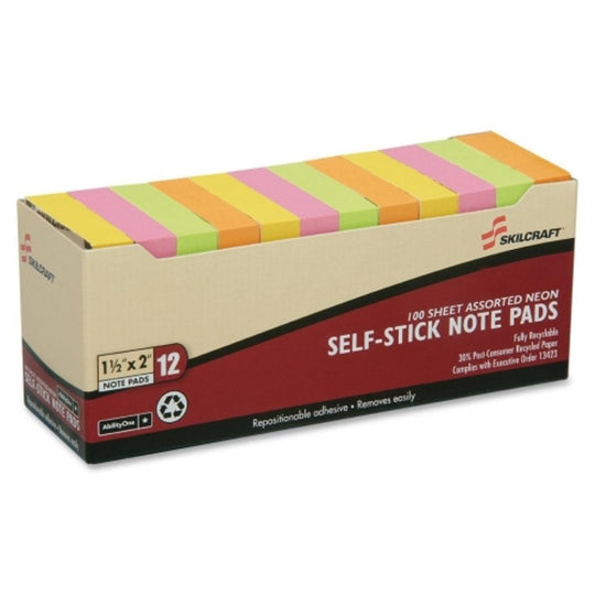 SELF-STICK NOTE PAD, UNRULED, NEON BX