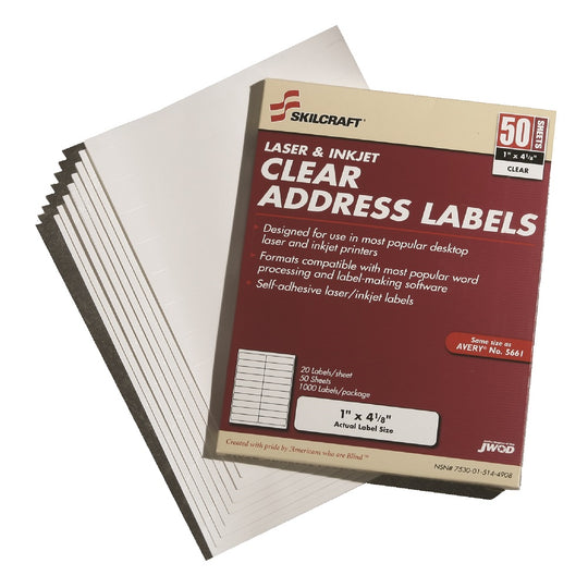 ADDRESS LABELS, LASER AND INKJET, CLEAR CS