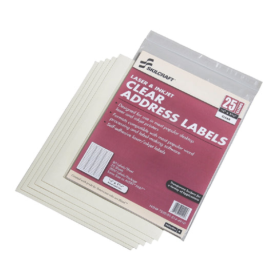 ADDRESS LABELS, LASER AND INKJET,  CLEAR BX