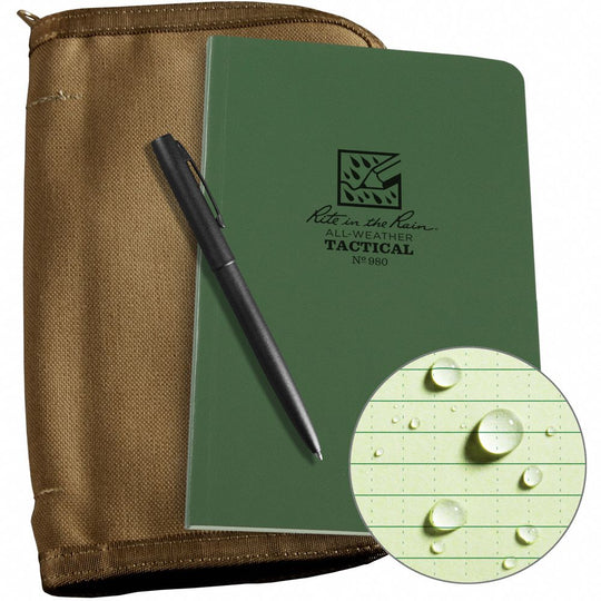 Rite in Rain Universal Kit, Tan Cordura Fabric Cover, Field Book, Pen, 160 Pages, 32 lb, 4.63" x 7.25" Green Paper