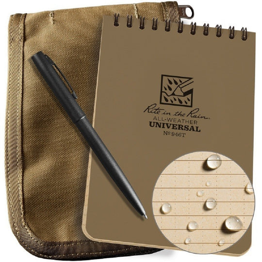 RITE N RAIN, ALL WEATHER TACTICAL NOTEBOOK/PEN KIT 4" x 6" TAN PAPER