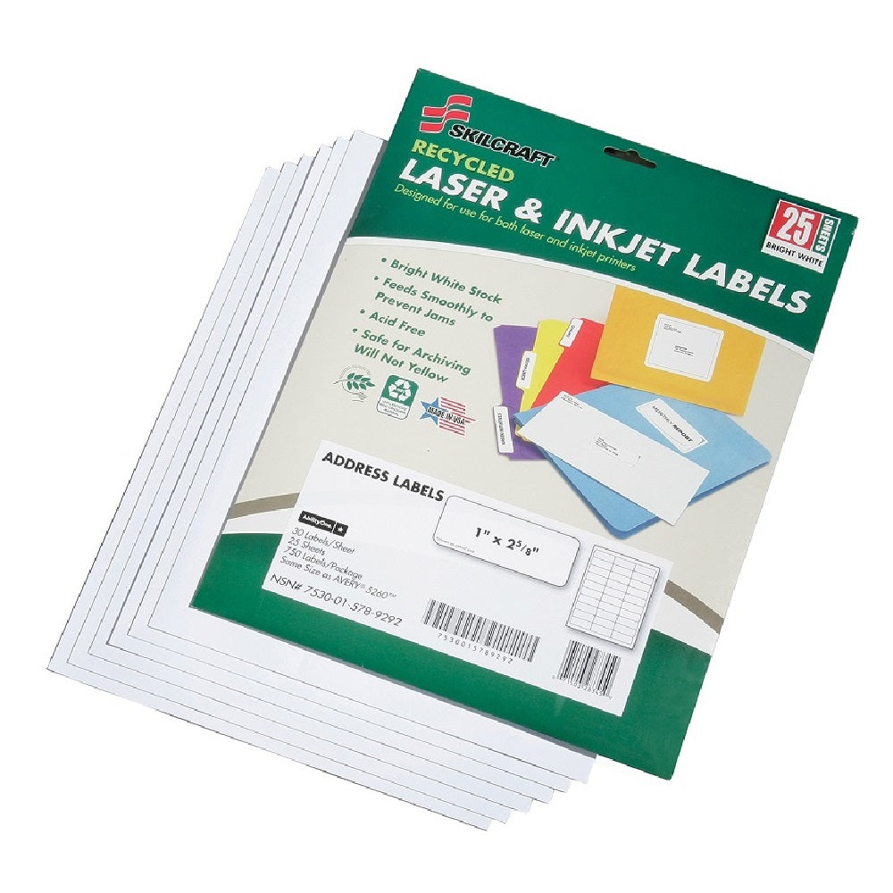 LASER AND INKJET LABELS, ADDRESS AND SHIPPING, RECYCLED, WHITE BX