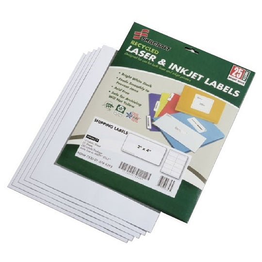 SHIPPING LABELS, RECYCLED, LASER AND INKJET, WHITE BX