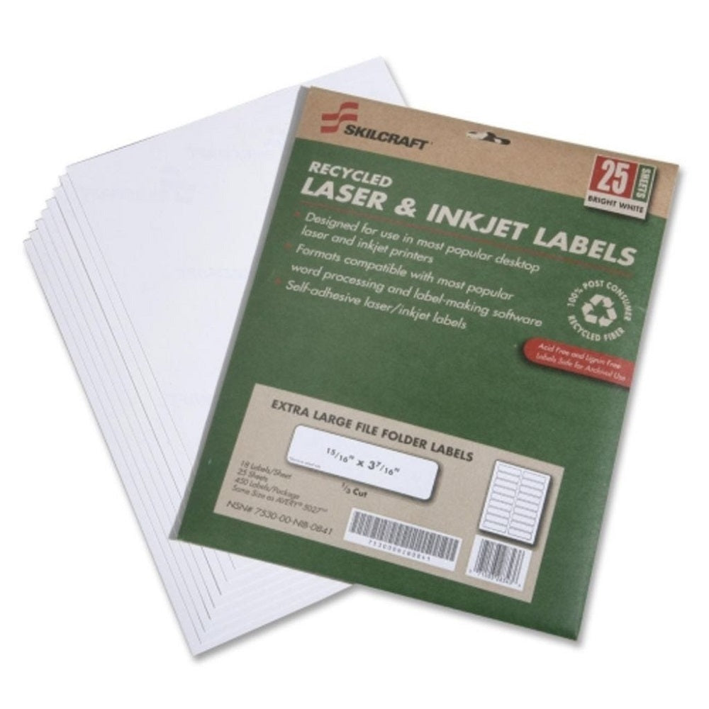 RECYCLED LASER AND INKJET LABELS, FILE FOLDER, WHITE BX