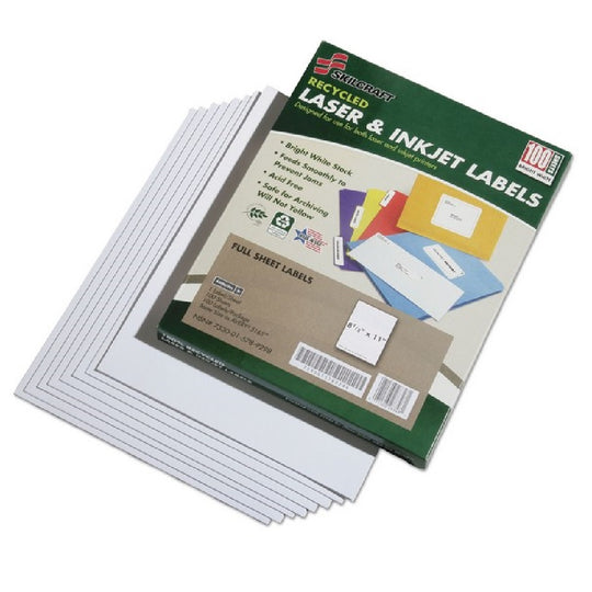 RECYCLED LASER/INKJET LABELS, FULL SHEET, WHITE CS