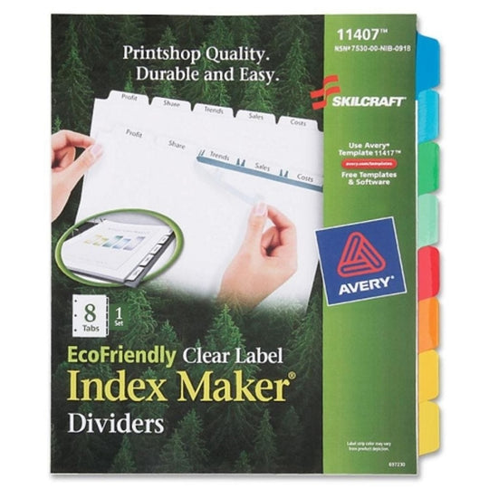 CLEAR LABEL INDEX MAKER DIVIDERS, 8-TAB LETTER, WHITE BX