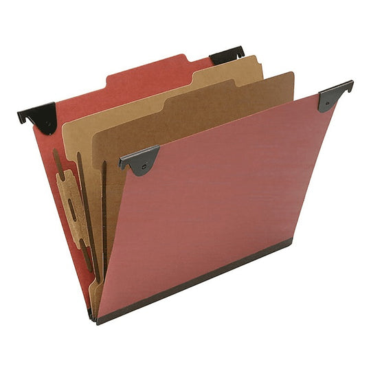 SKILCRAFT Hanging Classification File Folder – 2 Dividers – 6 Sections – Letter – Red – NSN 7530-01-681-6534 / 7530016816534