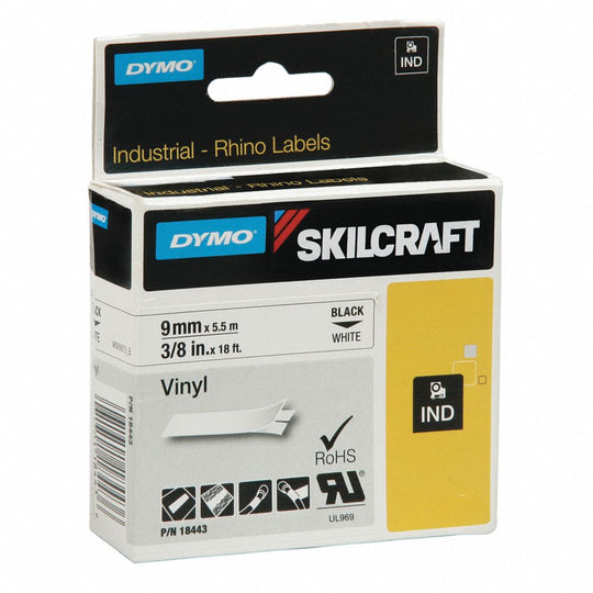 VINYL INDUSTRIAL LABEL TAPE CASSETE - WHITE BLACK BX