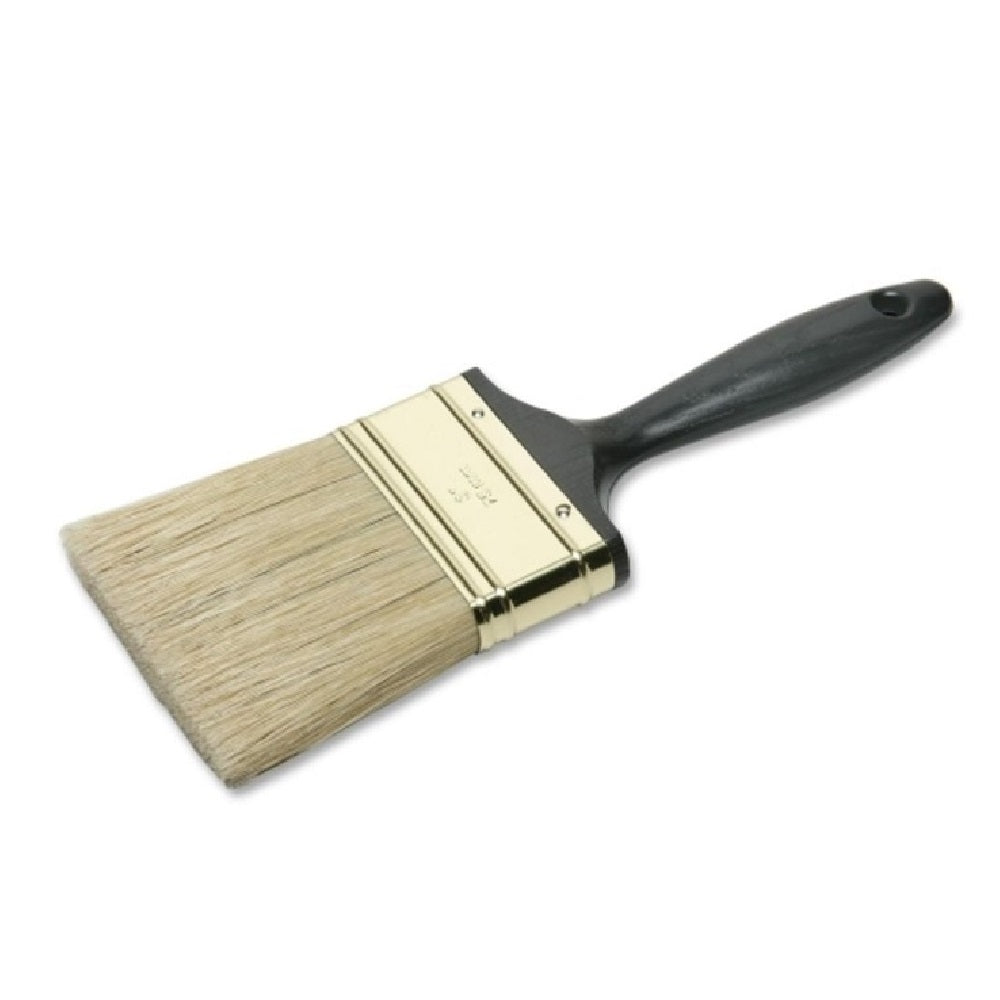 NATURAL BRISTLE PAINT BRUSHES 3" FLAT SASH, BLACK PLASTIC HANDLE BX