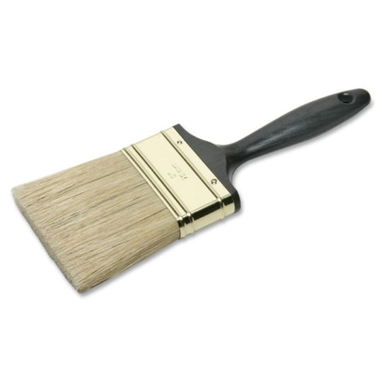 NATURAL BRISTLE PAINT BRUSHES 3" FLAT SASH, BLACK PLASTIC HANDLE BX