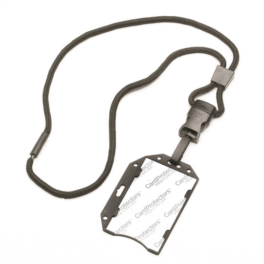 8455016660466 - NECK LANYARD, RIGID RFID PROTECTION 1 CARD HOLDER, REMOVABLE SWIVEL HOOK - BLACK PK