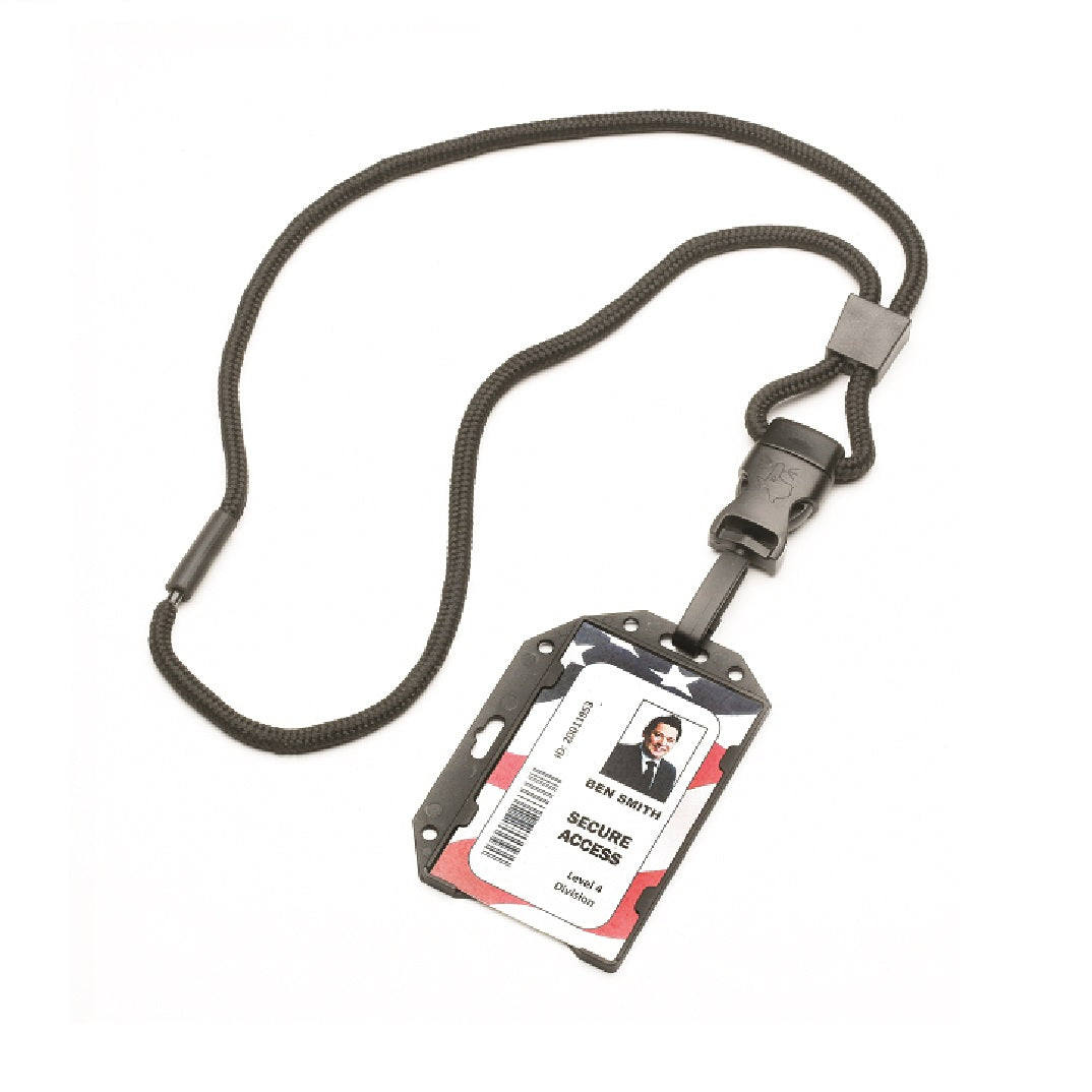 8455016660466 - NECK LANYARD, RIGID RFID PROTECTION 1 CARD HOLDER, REMOVABLE SWIVEL HOOK - BLACK PK